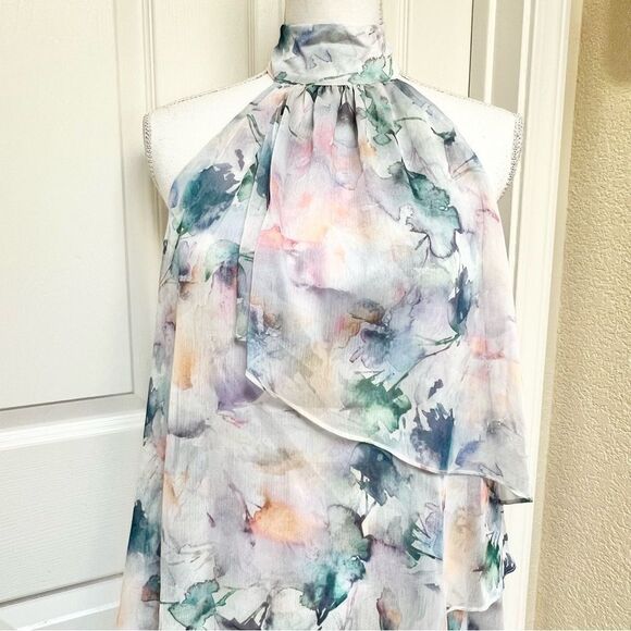 MISA Victorine Floral High-Low Maxi Chiffon Dress in Abstract Watercolor XS NEW - Picture 6 of 11
